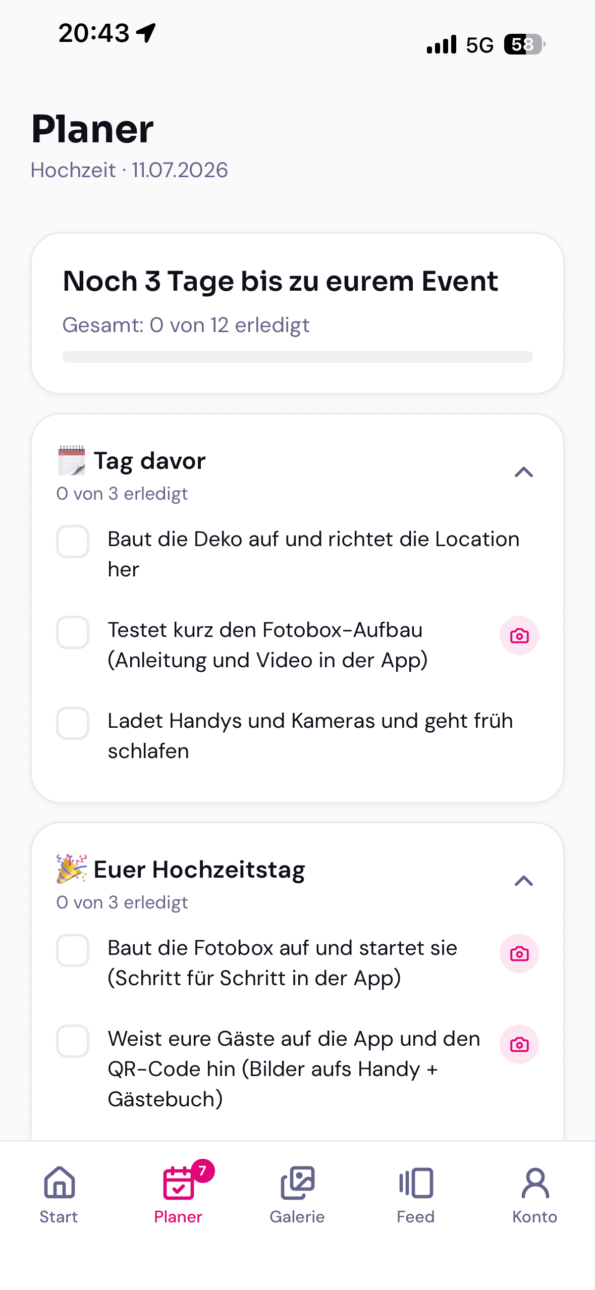 Event-planner met countdown en checklist